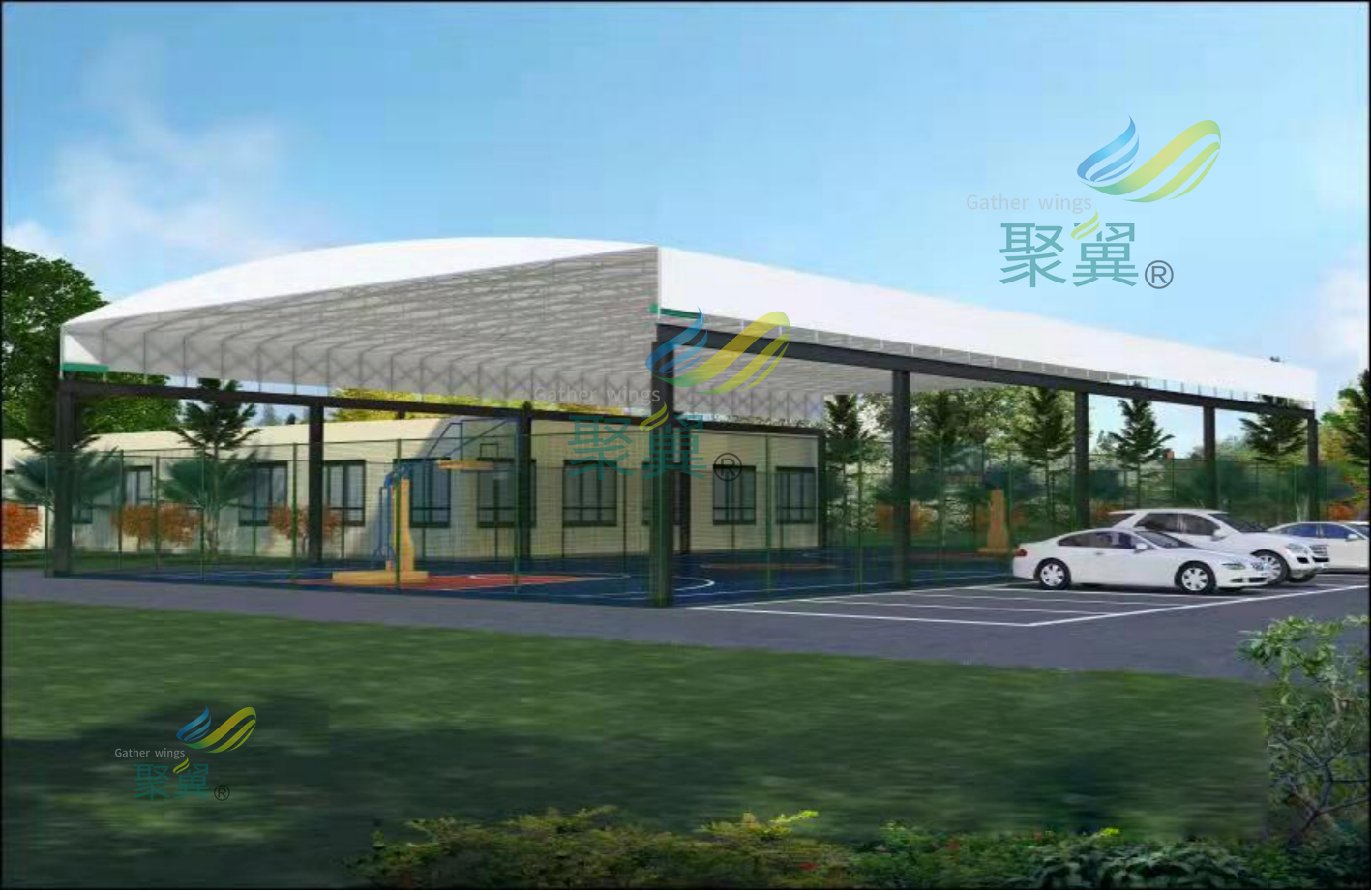 網球場電動伸縮 推拉棚01